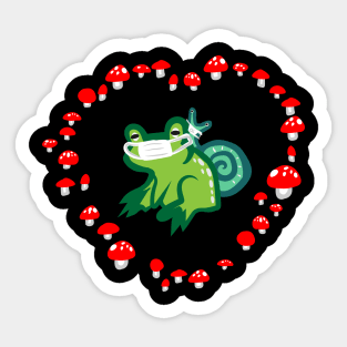 Red Mushroom Heart with Frog and Snail "Masked Goblincore Snuggles" Sticker